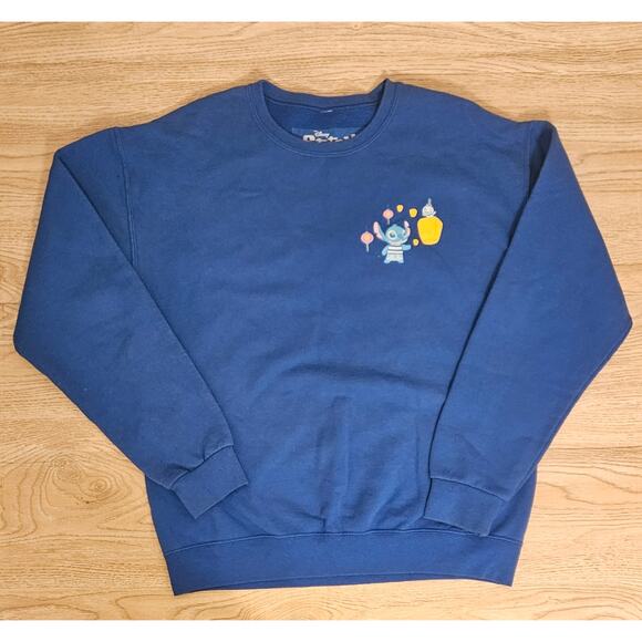 Disney Stitch & Scrump Night Market Blue Crew Neck Sweatshirt Size Medium - Picture 1 of 7